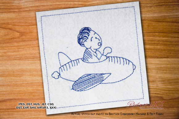 Pilot Boy on Airplane Flying Redwork Review
